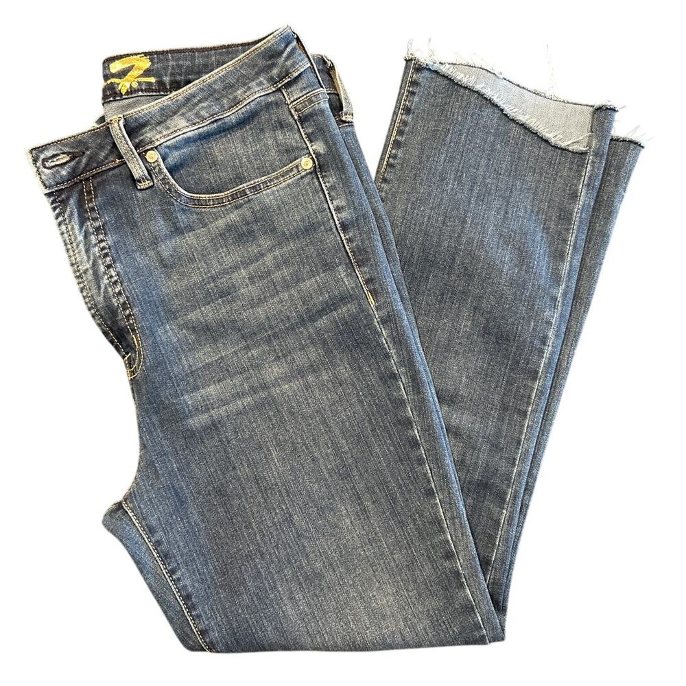 Seven7 Cropped Jeans Medium Wash Raw Hem Stretch Denim, Women’s Size 10